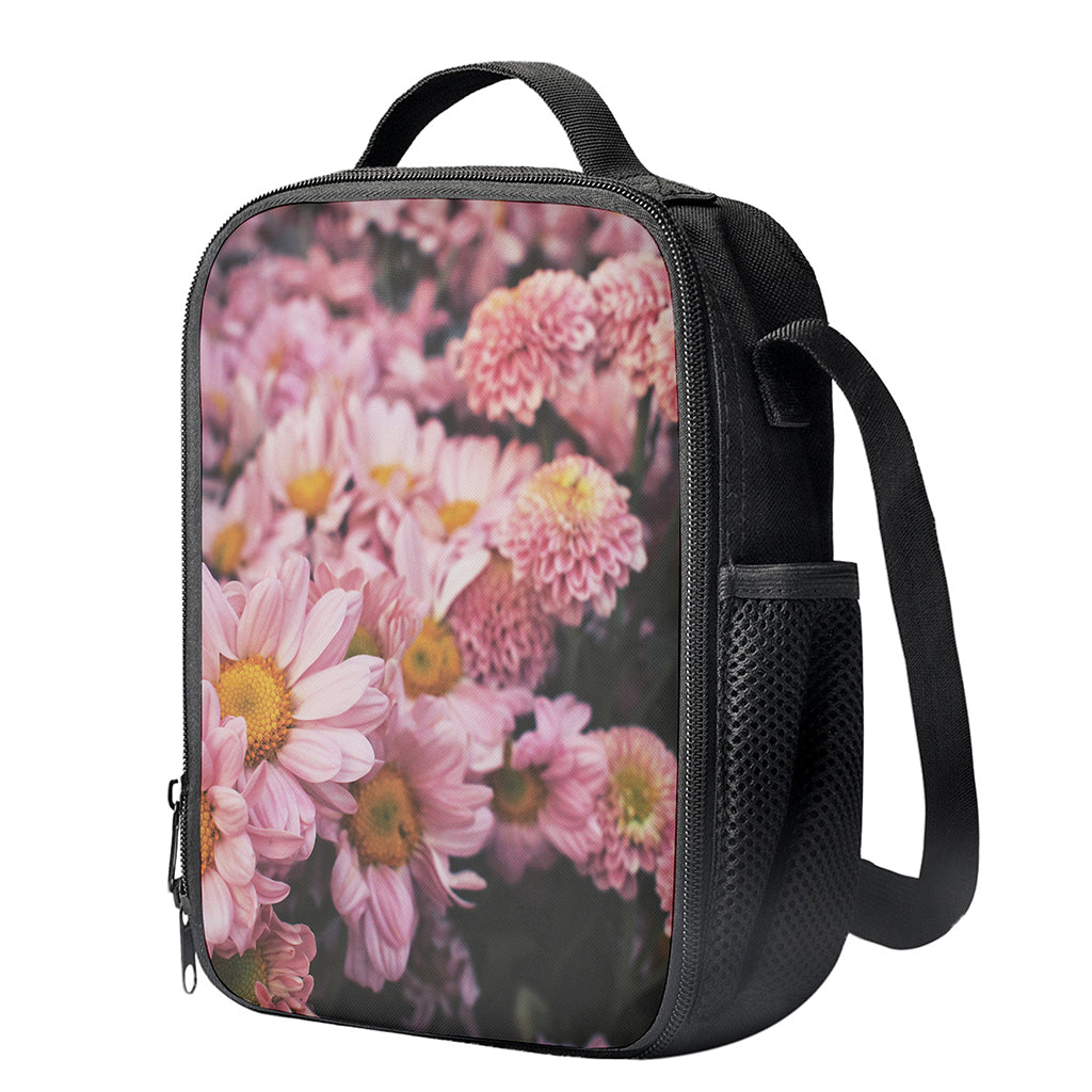 Pink Flowers Print Crossbody Lunch Bag