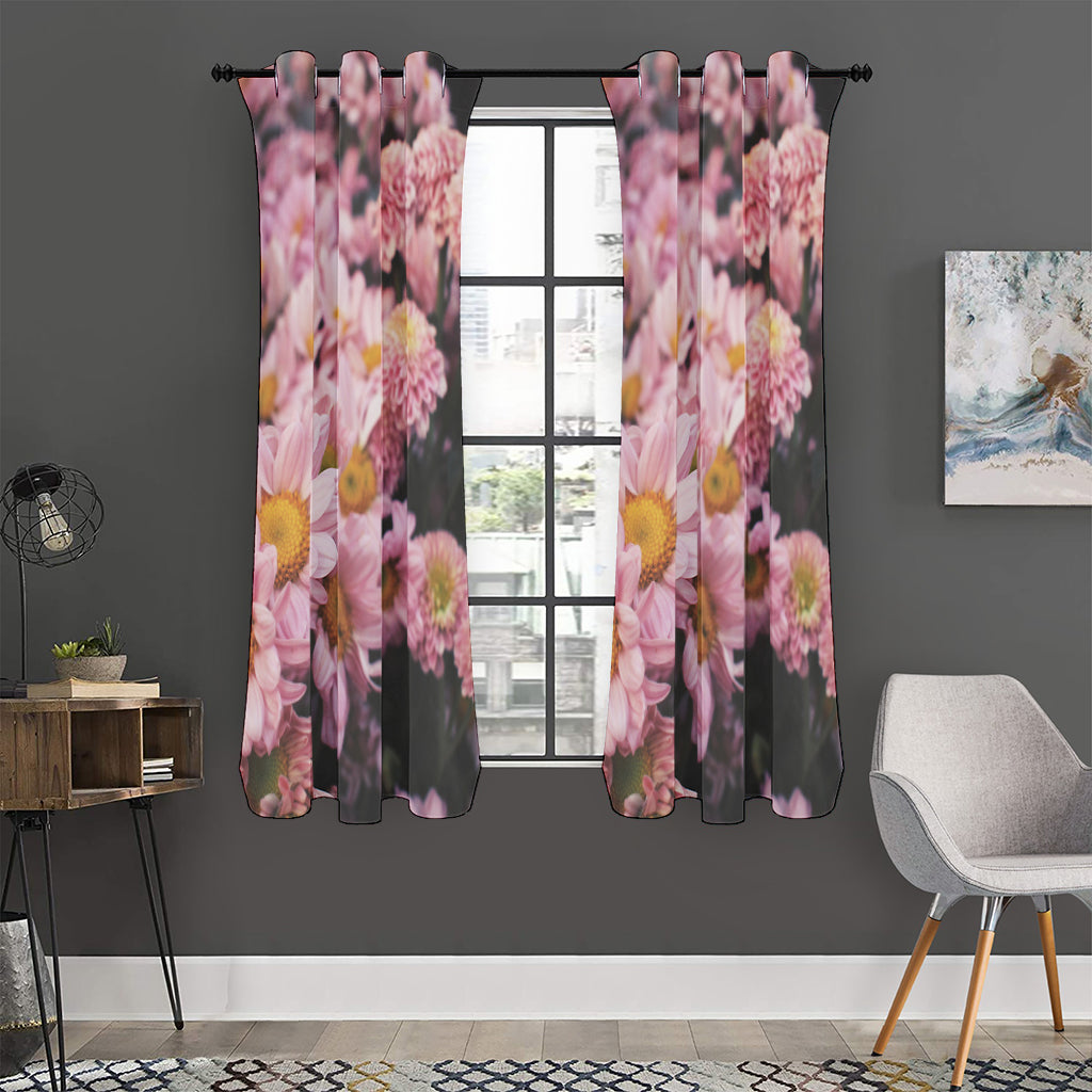Pink Flowers Print Curtain