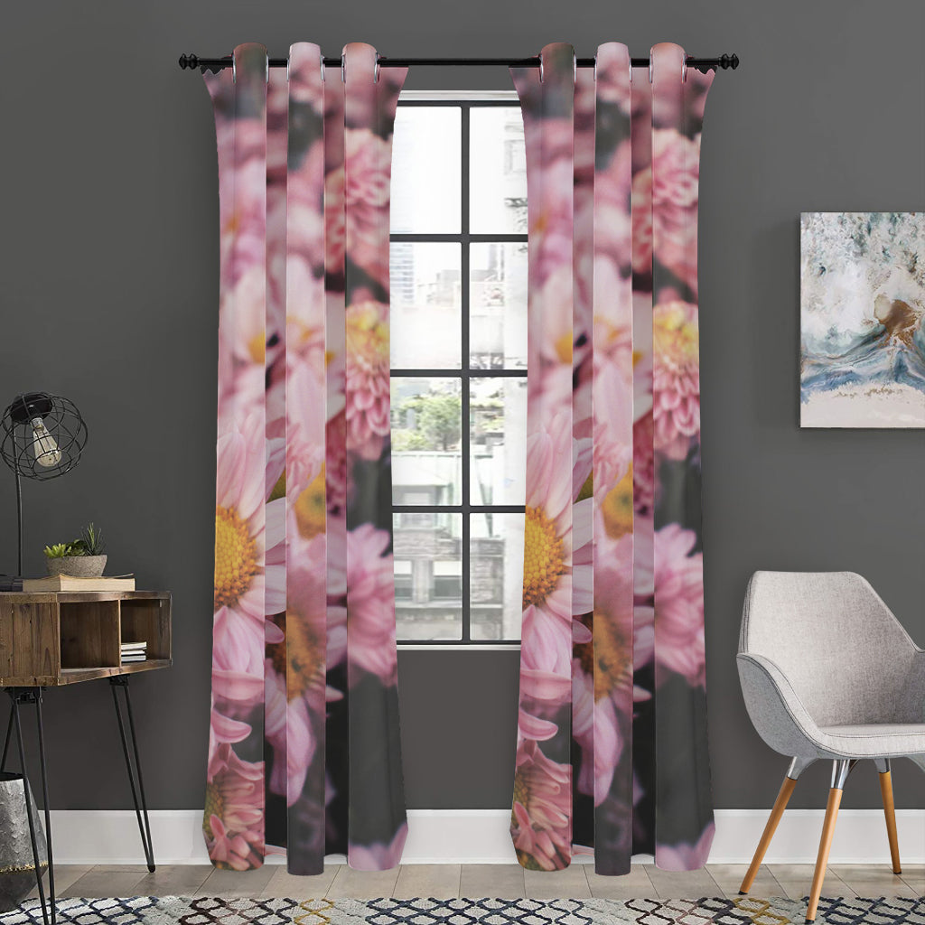 Pink Flowers Print Curtain