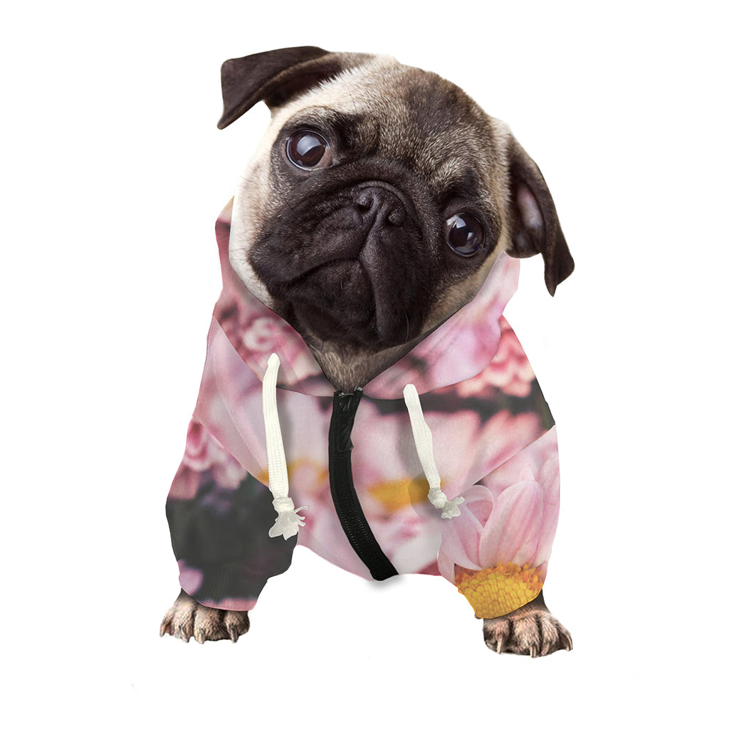 Pink Flowers Print Dog Zip Up Hoodie