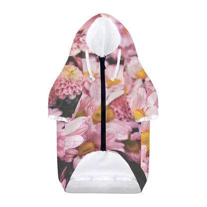 Pink Flowers Print Dog Zip Up Hoodie