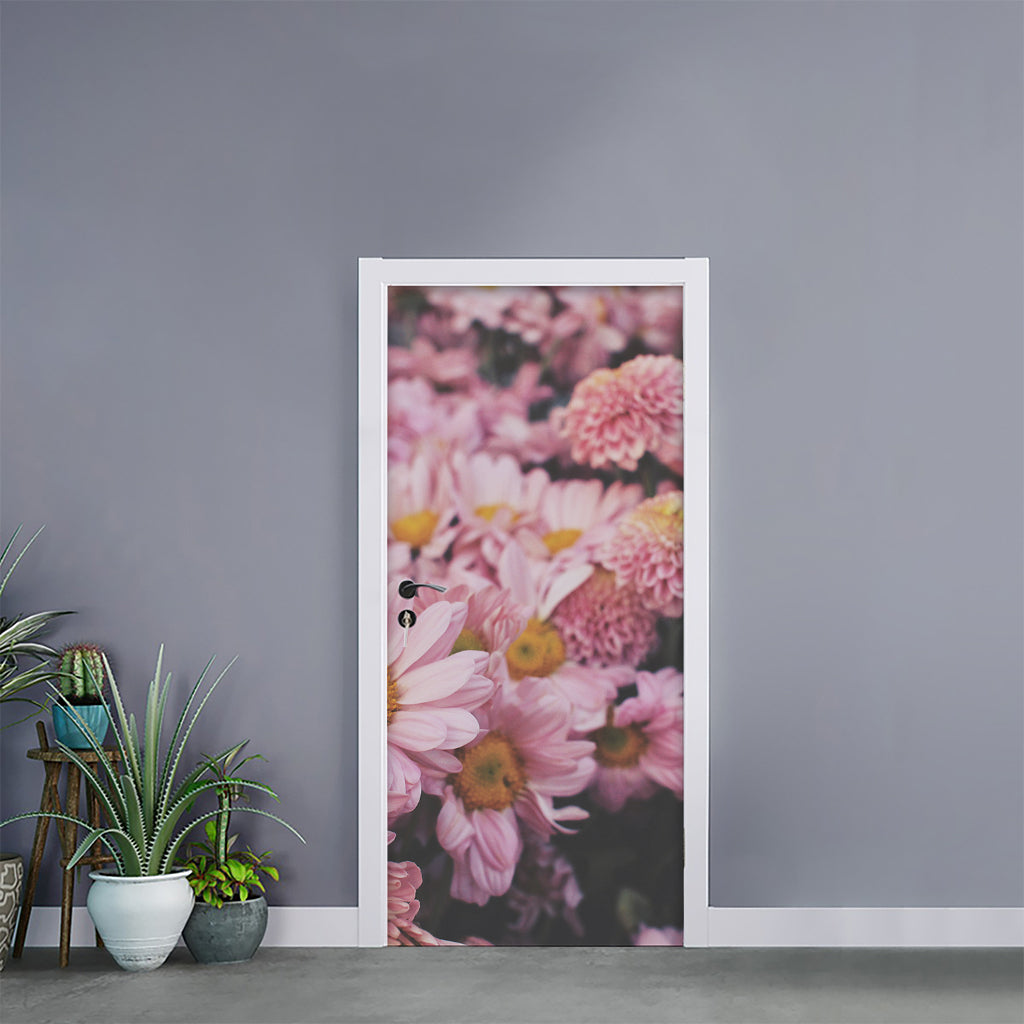 Pink Flowers Print Door Sticker