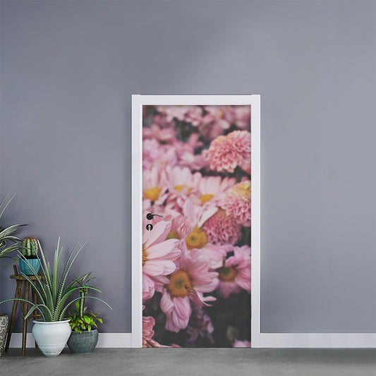 Pink Flowers Print Door Sticker