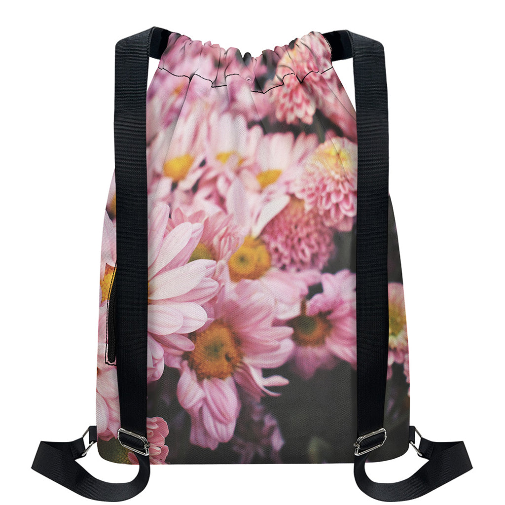 Pink Flowers Print Drawstring Backpack