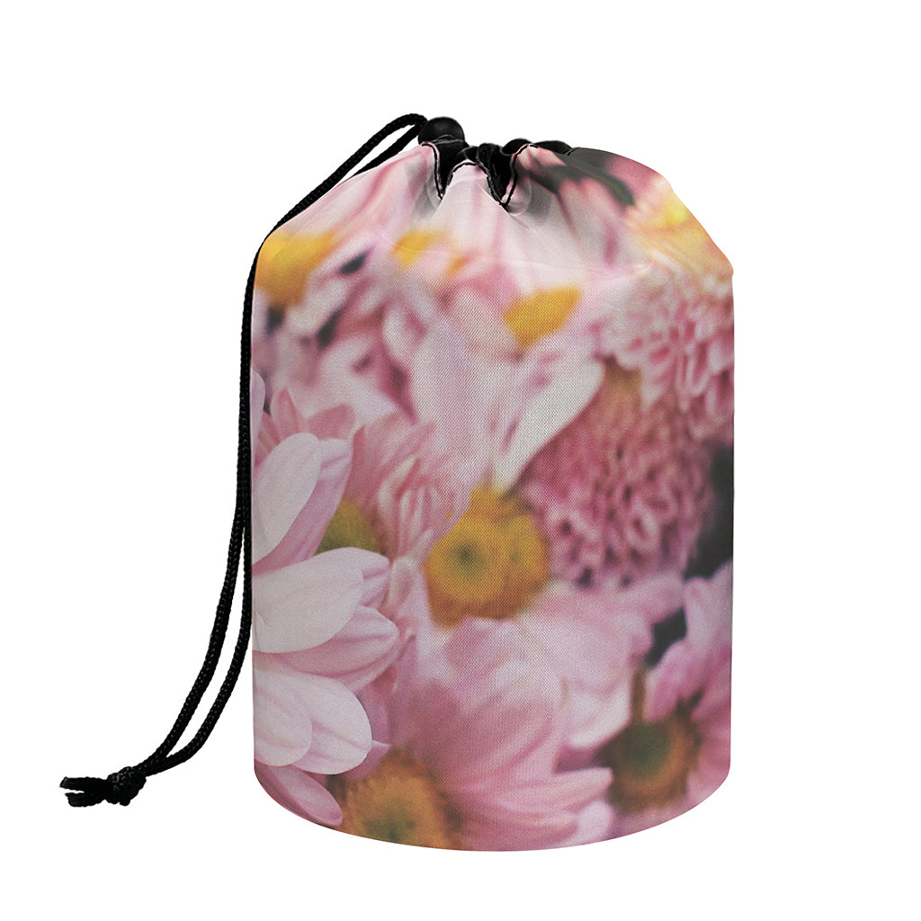 Pink Flowers Print Drawstring Makeup Bag