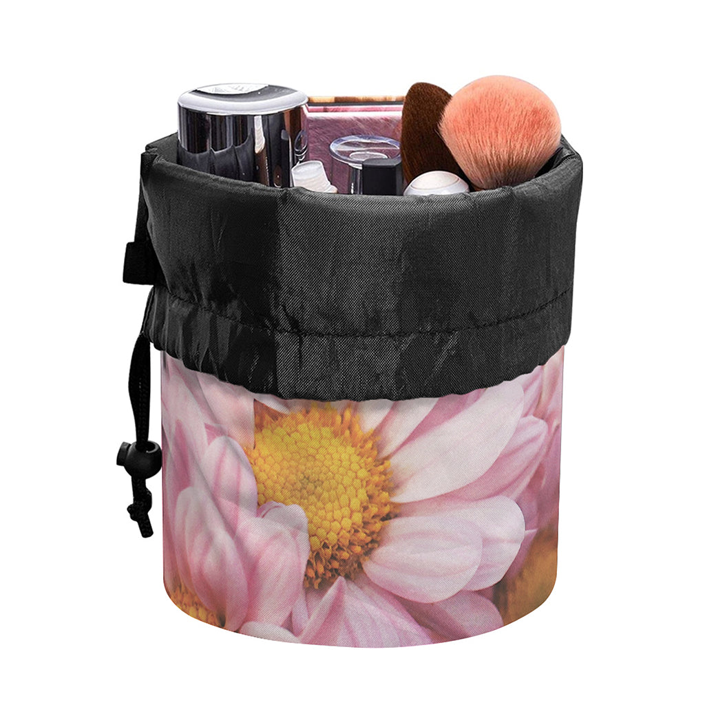 Pink Flowers Print Drawstring Makeup Bag