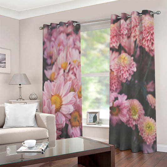 Pink Flowers Print Extra Wide Grommet Curtains
