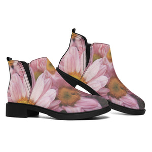 Pink Flowers Print Flat Ankle Boots