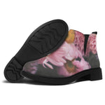 Pink Flowers Print Flat Ankle Boots