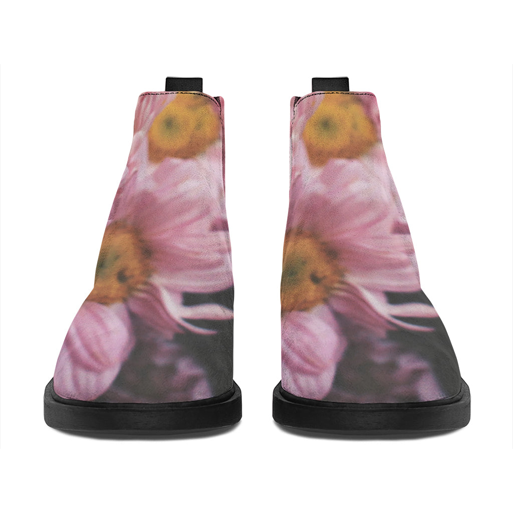 Pink Flowers Print Flat Ankle Boots