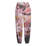 Pink Flowers Print Fleece Lined Knit Pants
