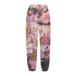 Pink Flowers Print Fleece Lined Knit Pants