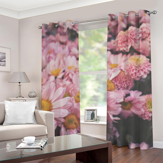 Pink Flowers Print Grommet Curtains