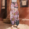 Pink Flowers Print Harem Pants