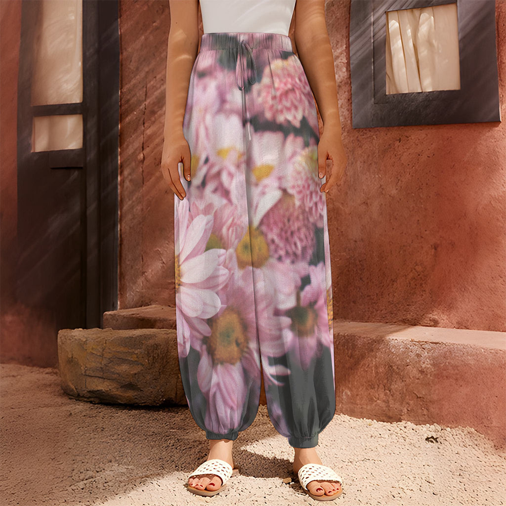 Pink Flowers Print Harem Pants