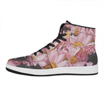 Pink Flowers Print High Top Leather Sneakers