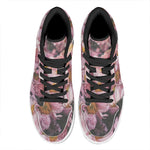 Pink Flowers Print High Top Leather Sneakers