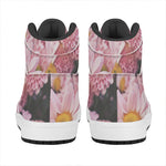 Pink Flowers Print High Top Leather Sneakers