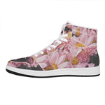 Pink Flowers Print High Top Leather Sneakers
