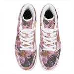 Pink Flowers Print High Top Leather Sneakers