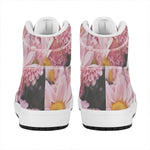 Pink Flowers Print High Top Leather Sneakers
