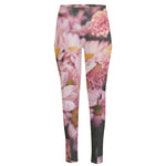 Pink Flowers Print High-Waisted Pocket Leggings