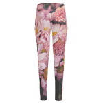 Pink Flowers Print High-Waisted Pocket Leggings