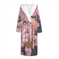 Pink Flowers Print Hooded Bathrobe