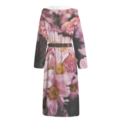 Pink Flowers Print Hooded Bathrobe