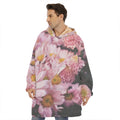 Pink Flowers Print Hoodie Blanket