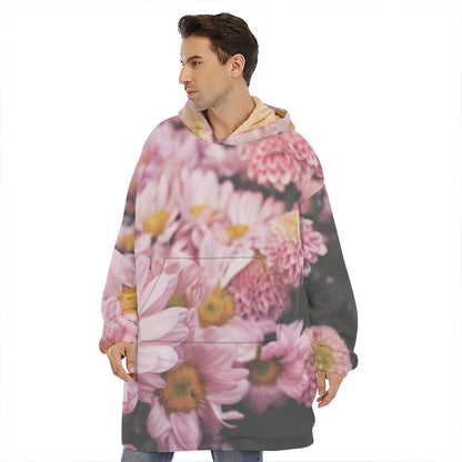 Pink Flowers Print Hoodie Blanket