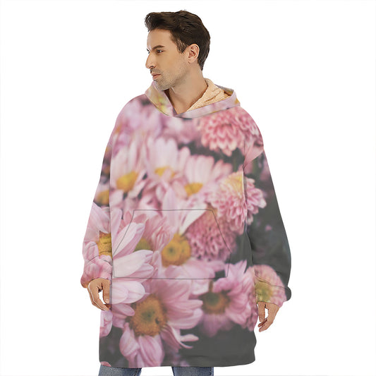 Pink Flowers Print Hoodie Blanket