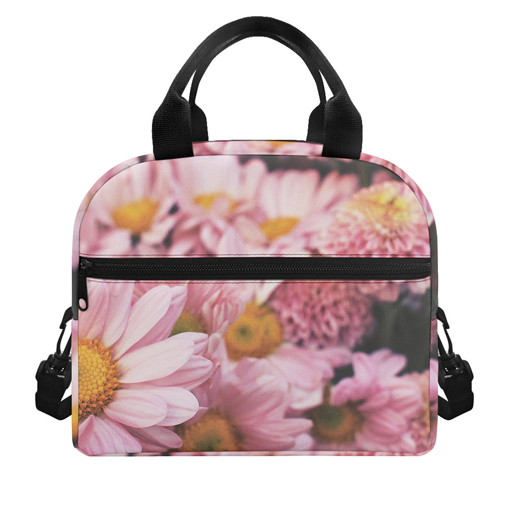 Pink Flowers Print Insulated Lunch Bag