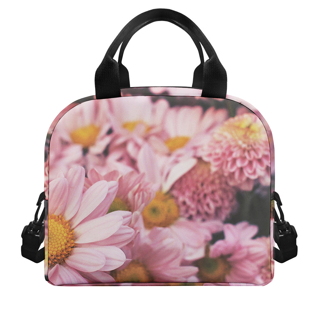 Pink Flowers Print Insulated Lunch Bag