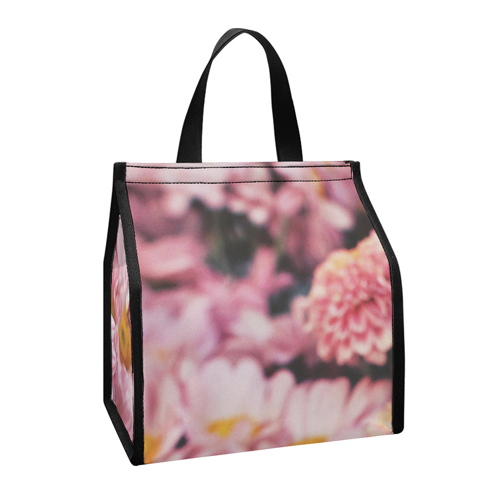 Pink Flowers Print Insulated Lunch Tote