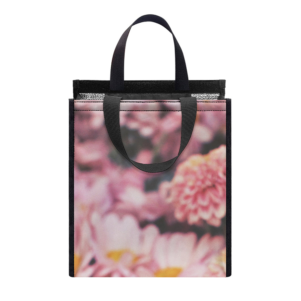 Pink Flowers Print Insulated Lunch Tote