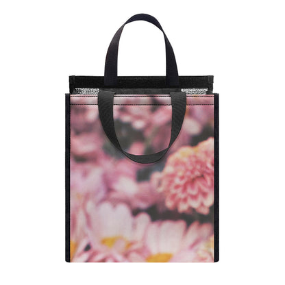 Pink Flowers Print Insulated Lunch Tote