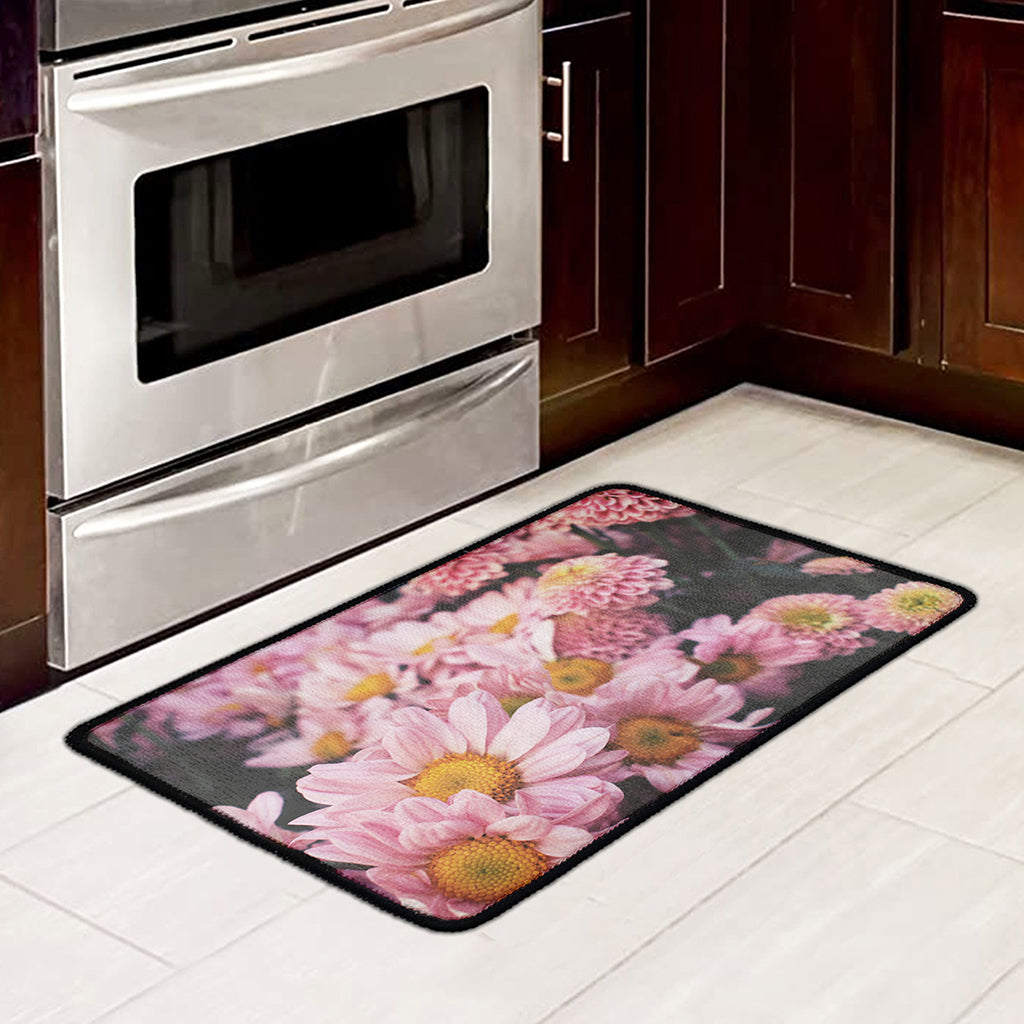 Pink Flowers Print Kitchen Mat