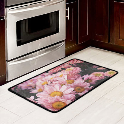 Pink Flowers Print Kitchen Mat