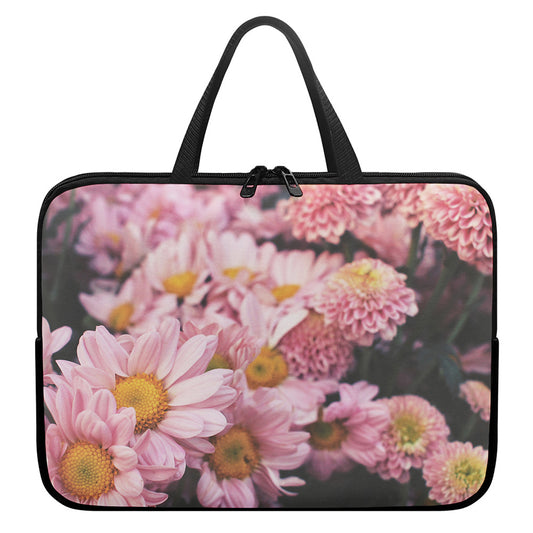Pink Flowers Print Laptop Sleeve With Handle