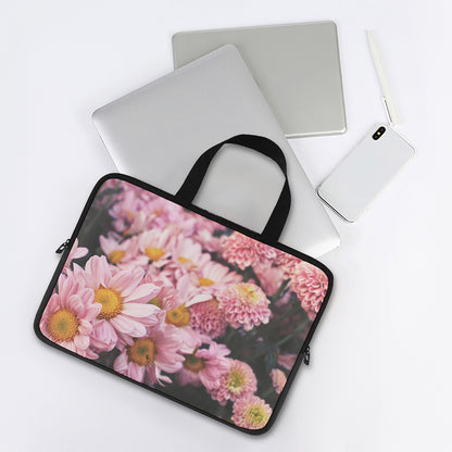 Pink Flowers Print Laptop Sleeve With Handle