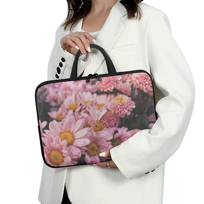 Pink Flowers Print Laptop Sleeve With Handle