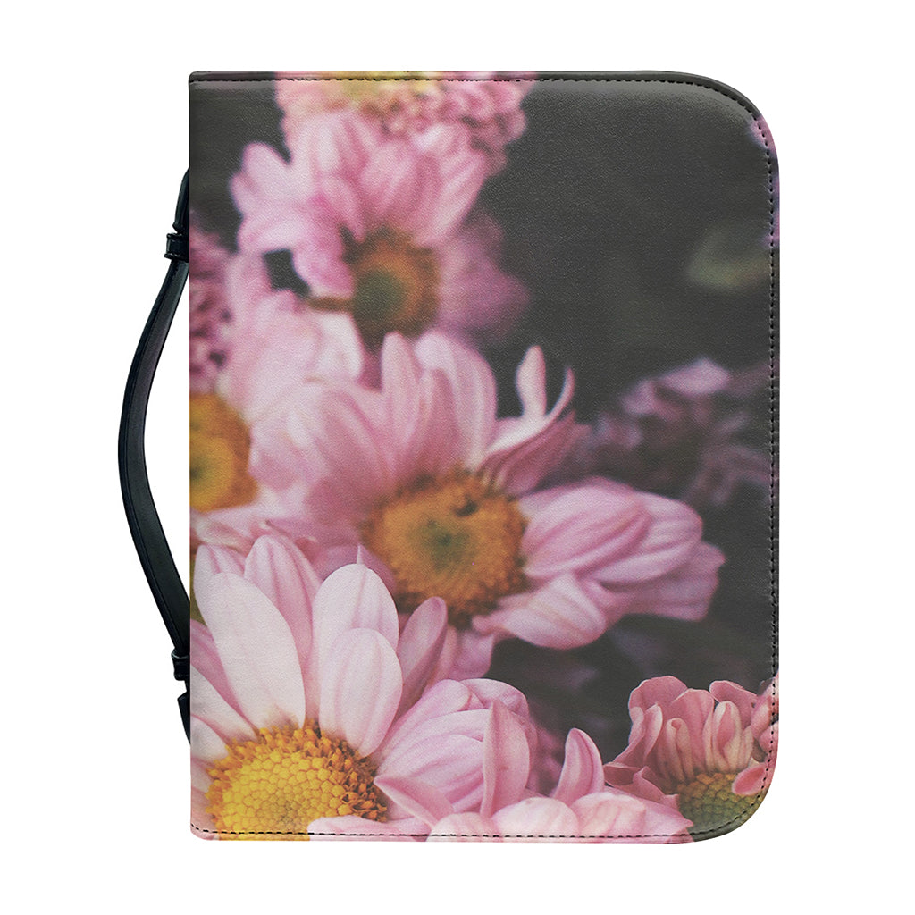 Pink Flowers Print Leather Bible Cover