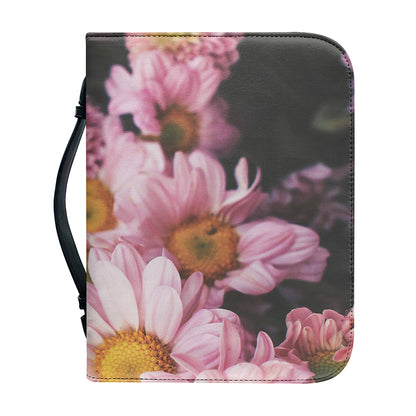 Pink Flowers Print Leather Bible Cover