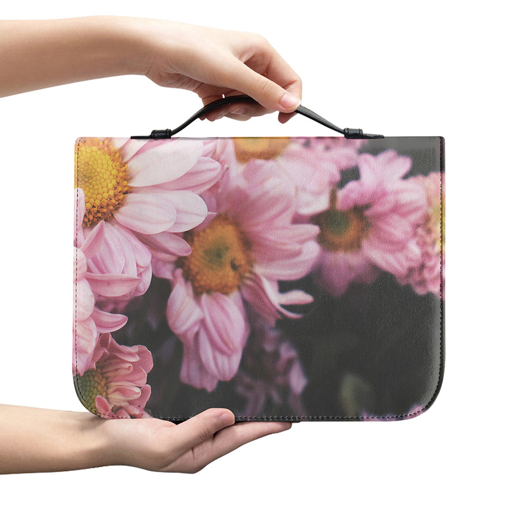 Pink Flowers Print Leather Bible Cover