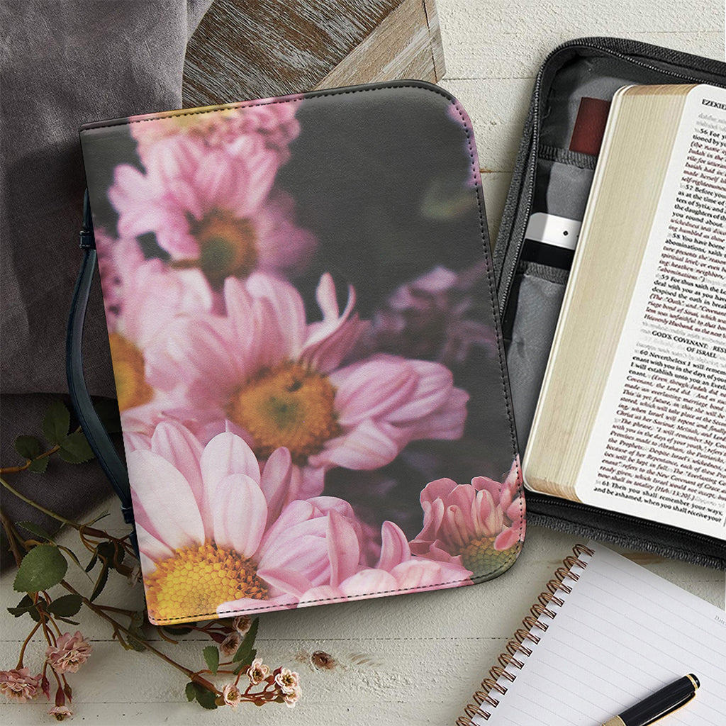 Pink Flowers Print Leather Bible Cover