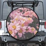 Pink Flowers Print Leather Spare Tire Cover