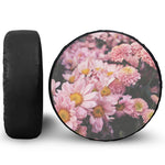 Pink Flowers Print Leather Spare Tire Cover