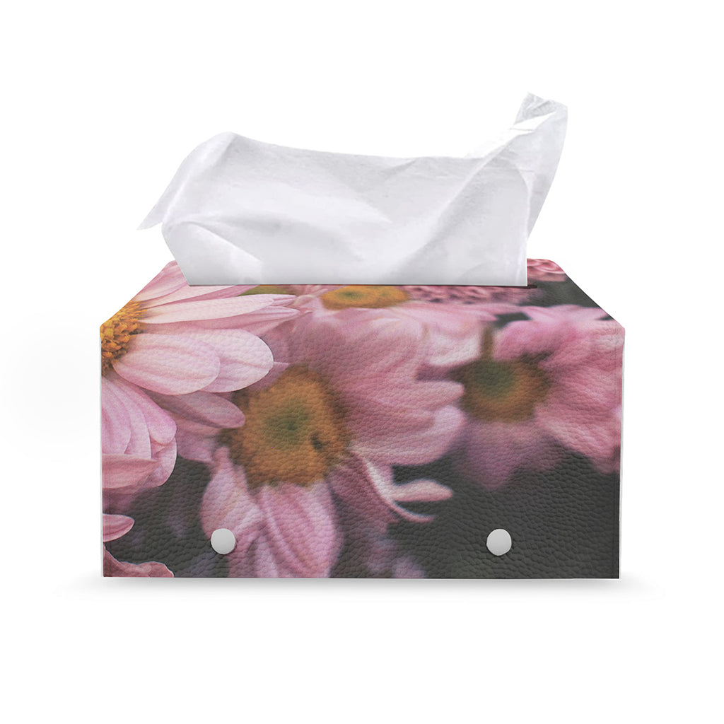 Pink Flowers Print Leather Tissue Box Cover