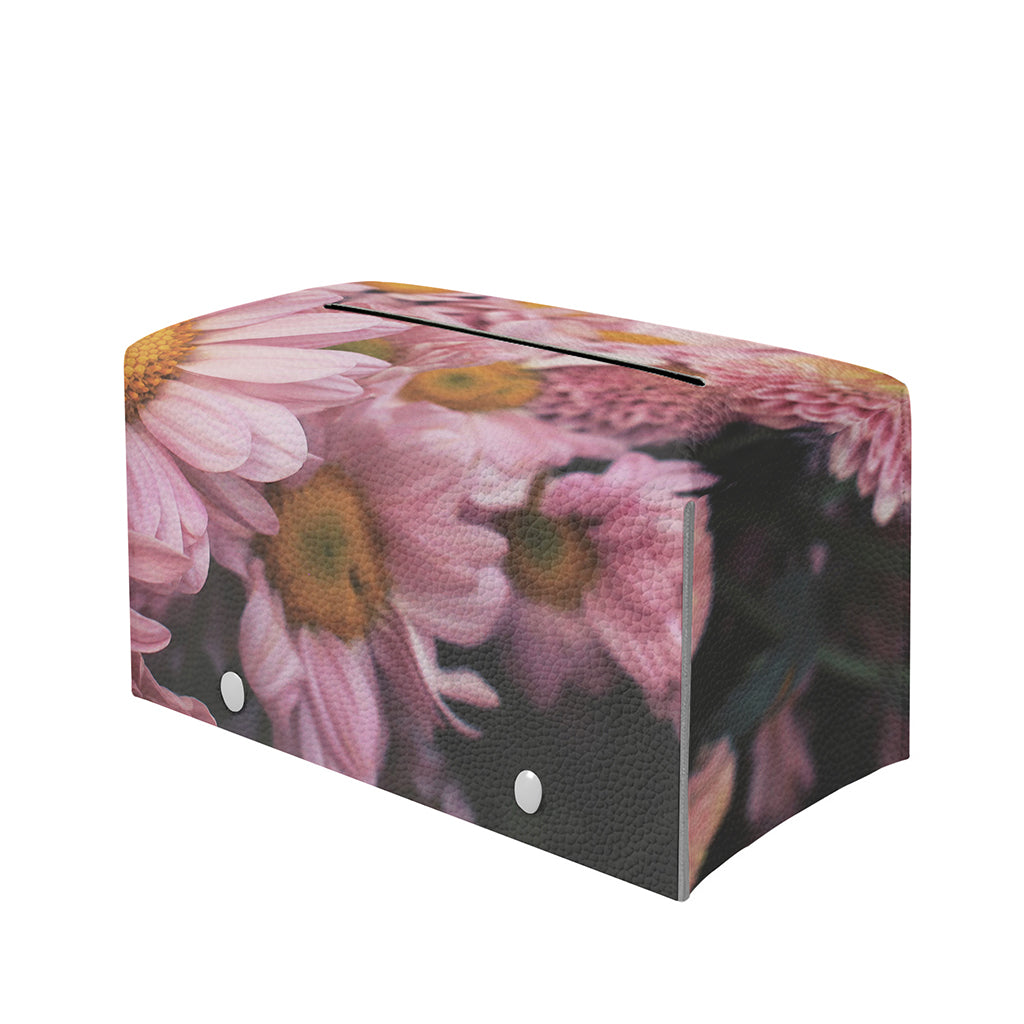 Pink Flowers Print Leather Tissue Box Cover